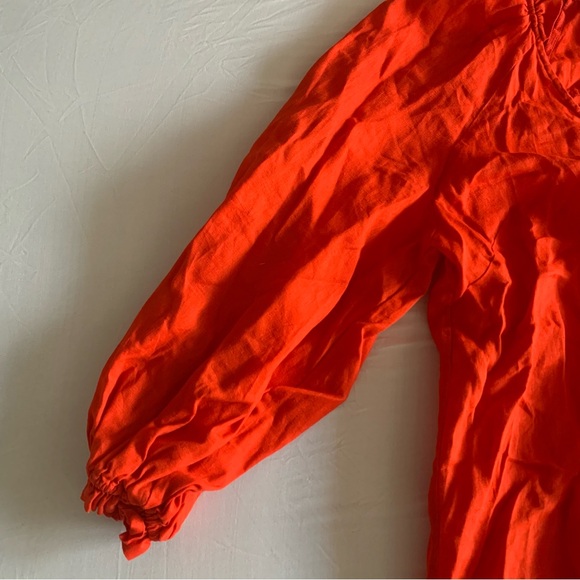 Maeve Anthropologie Audie Blouse Womens Small 100% Linen Orange Long Sleeve Boho - Picture 6 of 13